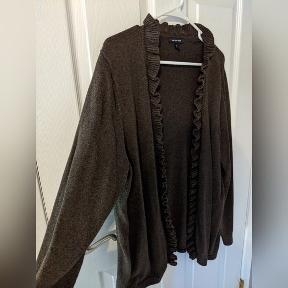 Lands' End Sweaters Brown Frilly Lands End Cardigan Size X In Deep